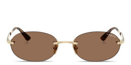 Shop Vogue Eyewear Engraved Logo Rimless Oval Sunglasses in Pale Gold online.