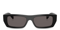 Shop Vogue Eyewear Logo Lettering Rectangle Sunglasses in Black online.