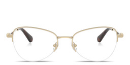 Shop Swarovski Crystal Wide Half-Rim Cat-Eye Eyeglasses in Pale Gold online.