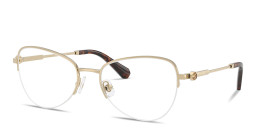 Shop Swarovski Crystal Wide Half-Rim Cat-Eye Eyeglasses in Pale Gold online.