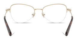 Shop Swarovski Crystal Wide Half-Rim Cat-Eye Eyeglasses in Pale Gold online.
