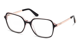 Shop Guess Engraved Logo Wide Square Eyeglasses in Black online.