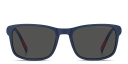 Shop Tommy Hilfiger Logo Rectangle Sunglasses in Blue/Grey online.