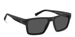 Shop Tommy Hilfiger Logo Square Sunglasses in Black online.