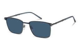 Shop Tommy Hilfiger Engraved Logo Square Sunglasses in Blue & Ruthenium online.