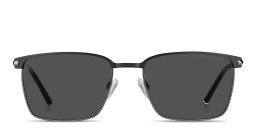 Shop Tommy Hilfiger Engraved Logo Square Sunglasses in Black Dark Ruthenium online.