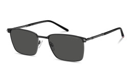 Shop Tommy Hilfiger Engraved Logo Square Sunglasses in Black Dark Ruthenium online.