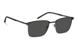 Shop Tommy Hilfiger Engraved Logo Square Sunglasses in Black Dark Ruthenium online.