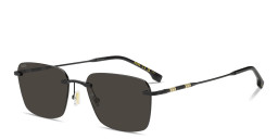 Shop Hugo Boss Logo Lettering Rimless Square Sunglasses in Matte Black online.