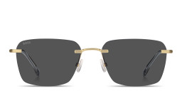 Shop Hugo Boss Logo Lettering Rimless Square Sunglasses in Matte Gold/Grey online.