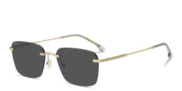 Shop Hugo Boss Logo Lettering Rimless Square Sunglasses in Matte Gold online.