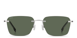 Shop Hugo Boss Logo Lettering Rimless Square Sunglasses in Matte Palladium online.