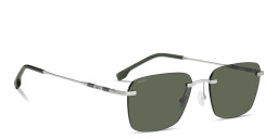 Shop Hugo Boss Logo Lettering Rimless Square Sunglasses in Matte Palladium online.