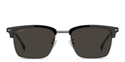Shop Hugo Boss Logo Lettering Rectangle Sunglasses in Black Dark Ruthenium online.