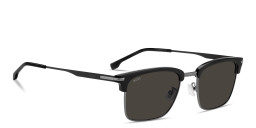 Shop Hugo Boss Logo Lettering Rectangle Sunglasses in Black Dark Ruthenium online.