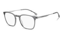 Shop Hugo Boss Engraved Logo Square Eyeglasses in Transparent Grey online.