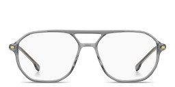 Shop Hugo Boss Engraved Logo Wide Aviator Eyeglasses in Transparent Grey online.