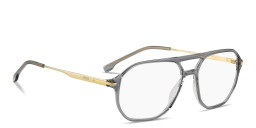 Shop Hugo Boss Engraved Logo Wide Aviator Eyeglasses in Transparent Grey online.