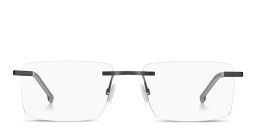 Shop Hugo Boss Logo Signature Wide Rimless Rectangle Eyeglasses in Matte Black online.