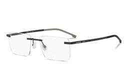 Shop Hugo Boss Logo Signature Wide Rimless Rectangle Eyeglasses in Matte Black online.