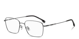 Shop Hugo Boss Engraved Logo Wide Rectangle Eyeglasses in Dark Ruthenium online.