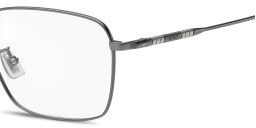 Shop Hugo Boss Engraved Logo Wide Rectangle Eyeglasses in Dark Ruthenium online.