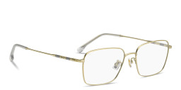 Shop Hugo Boss Engraved Logo Wide Rectangle Eyeglasses in Matte Gold online.