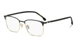 Shop Hugo Boss Logo Signature Rectangle Eyeglasses in Gold Black online.