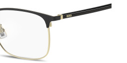 Shop Hugo Boss Logo Signature Rectangle Eyeglasses in Gold Black online.