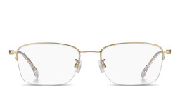 Shop Hugo Boss Engraved Logo Half-Rim Rectangle Eyeglasses in Matte Gold online.