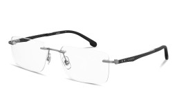 Shop Carrera Logo Lettering Wide Rimless Rectangle Eyeglasses in Dark Ruthenium online.