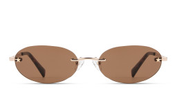 Shop Guess Jeans Unisex Rimless Oval Sunglasses in Gold/Brown online.