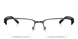 Shop Armani Exchange Logo Lettering Wide Half-Rim Rectangle Eyeglasses in Matte Black online.