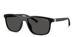 Shop Armani Exchange A|X Logo Pillow Sunglasses in Matte Black online.