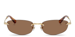 Shop Swarovski Crystal Rimless Irregular Sunglasses in Gold/Dark Brown online.