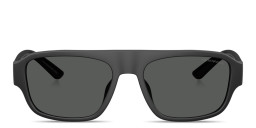 Shop Emporio Armani Eagle Logo Irregular Sunglasses in Rubber Matte Black online.