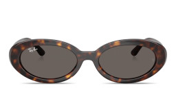 Shop Ray-Ban Embossed Logo Oval Sunglasses in Havana online.