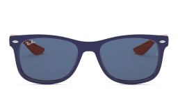 Ray-Ban Junior New Wayfarer Kids Square Sunglasses in Blue On Orange – Product Photo 1