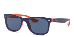 Ray-Ban Junior New Wayfarer Kids Square Sunglasses in Blue On Orange – Product Photo 2