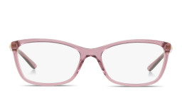 Shop VERSACE Logo Lettering Cat-Eye Eyeglasses in Transparent Purple online.