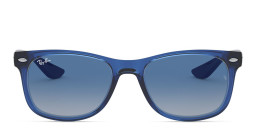 Shop Ray-Ban Junior New Wayfarer Kids Square Sunglasses in Transparent Blue/Grey Gradient Dark Blue online.