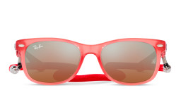 Ray-Ban Junior Kids New Wayfarer Square Sunglasses in Opal Red/Light Brown – Product Photo 3