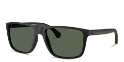 Shop Emporio Armani Logo Square Sunglasses in Matte Black online.