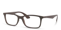 Shop Ray-Ban Unisex Rectangle Eyeglasses in Transparent Brown online.