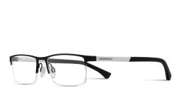 Shop Emporio Armani Logo-Engraved Half-Rim Rectangle Eyeglasses in Rubber Black online.