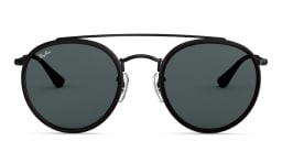 Shop Ray-Ban Round Double Bridge Sunglasses in Black online.