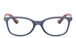 Shop Ray-Ban Junior Ferrari Kids Rectangle Eyeglasses in Transparent Blue online.