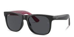 Shop Ray-Ban Junior Marvel Justin Kids Square Sunglasses in Black On Pink online.