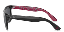 Shop Ray-Ban Junior Marvel Justin Kids Square Sunglasses in Black On Pink online.