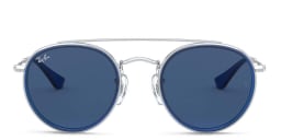 Shop Ray-Ban Junior Kids Round Sunglasses in Blue On Silver online.